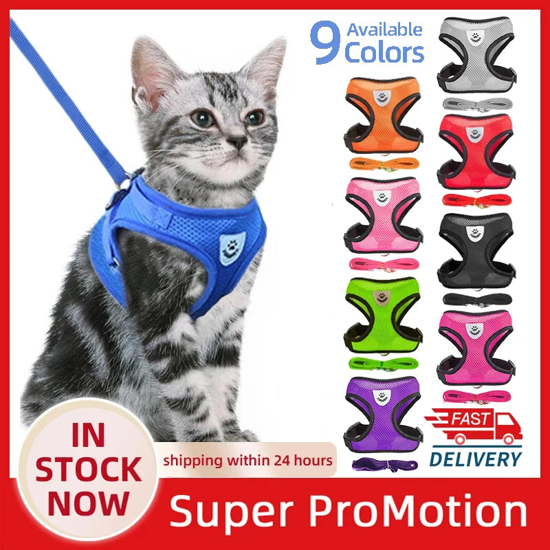 Cat Harness Vest Walking Lead Leash For Puppy Dogs Collar Polyester